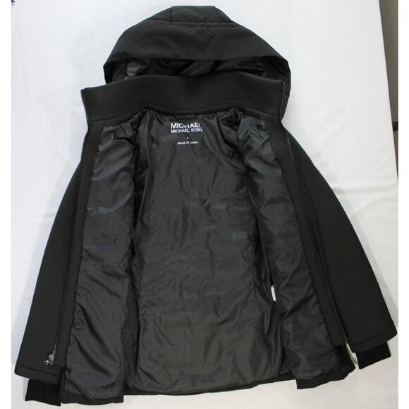 Michael Michael Kors Hooded Puffer Jacket S Black Mixed Media Zip - Picture 3 of 11